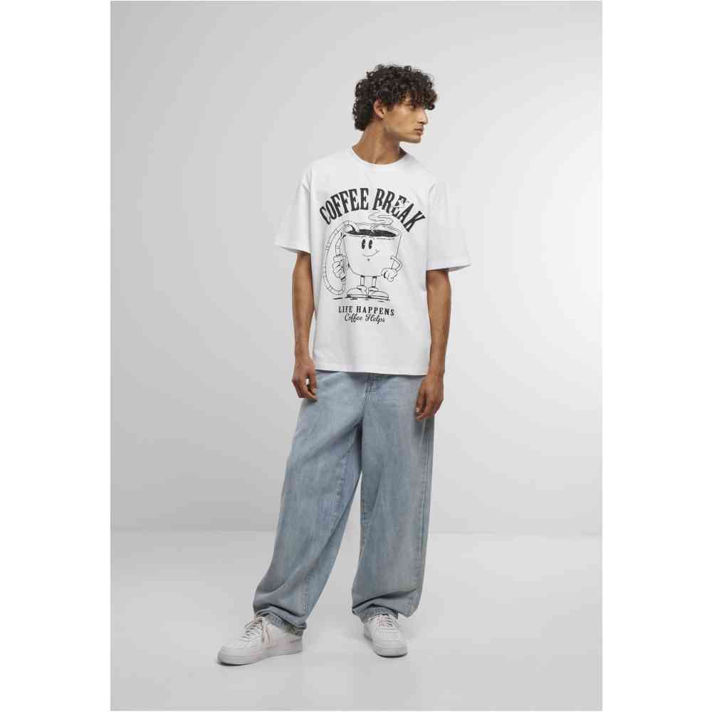 Mister Tee - Life Happens Coffee Helps Oversize Heren Tshirt - Wit